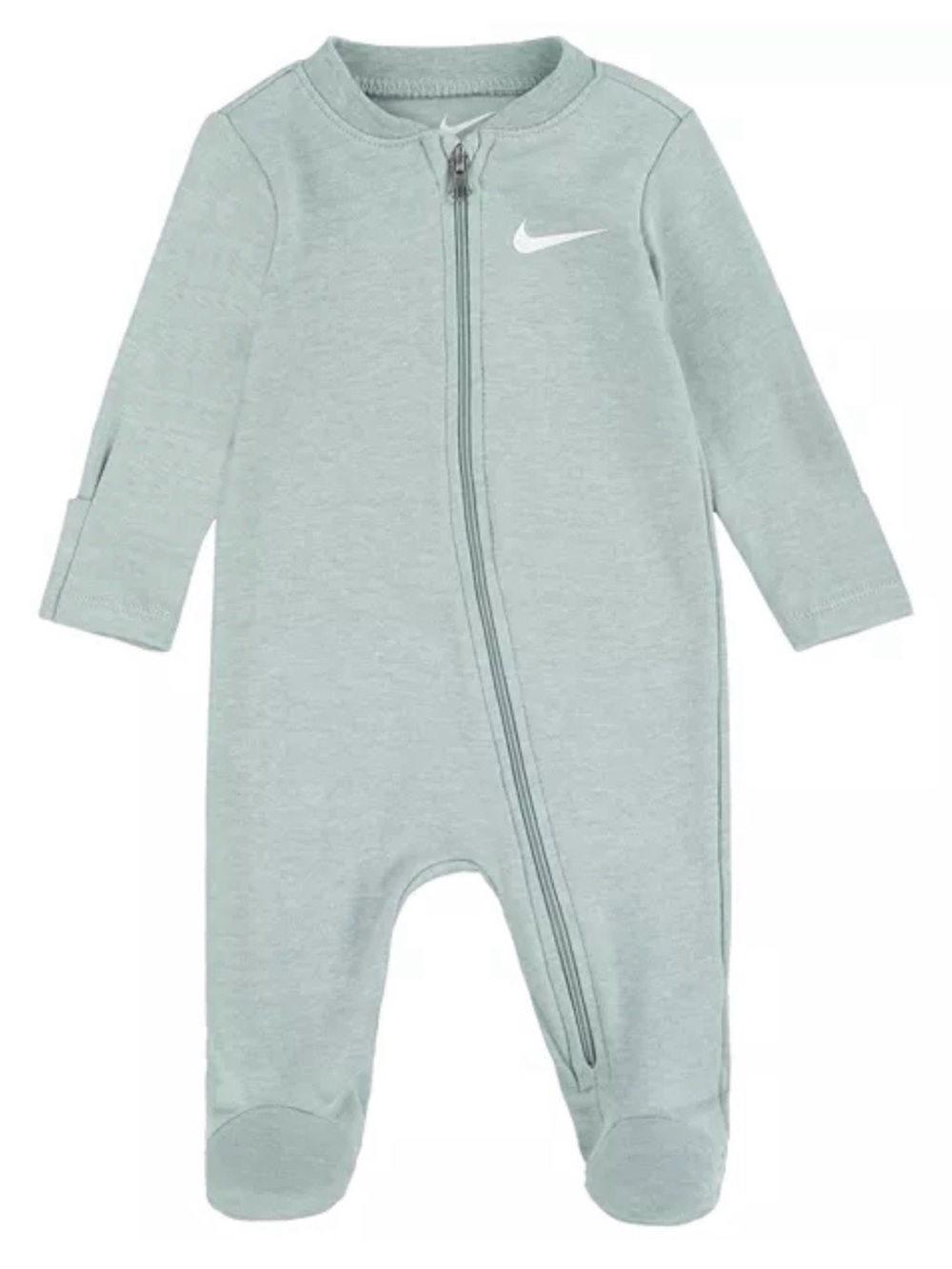 +NWOT Nike Seafoam Green Footed Zip Coverall Sleeper Swoosh Baby 3M